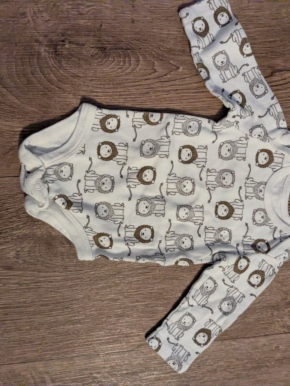 Carter's White Long-Sleeve Lion Print One-Piece Bodysuit with Brown Accents